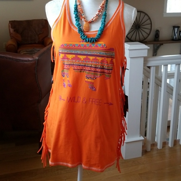 Cowgirl Tuff Tops - Cowgirl Tuff Wild And Free Buffalo Beaded Tank